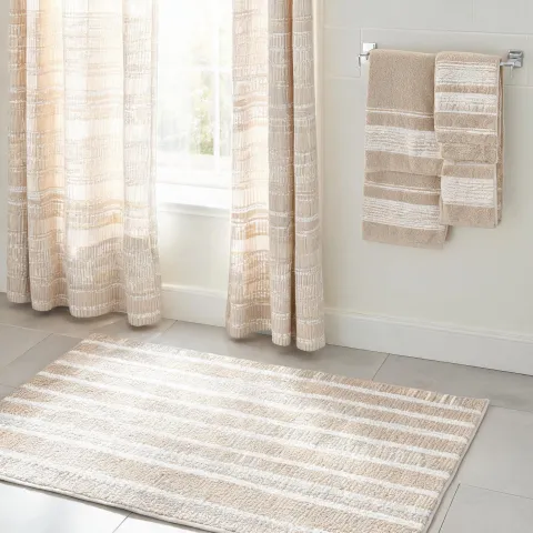 Curtains towels and rug