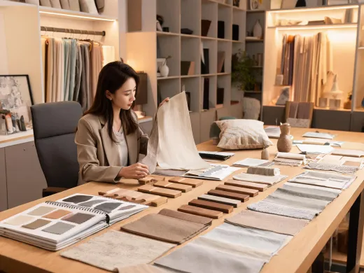 Interior designer selecting furniture and textiles